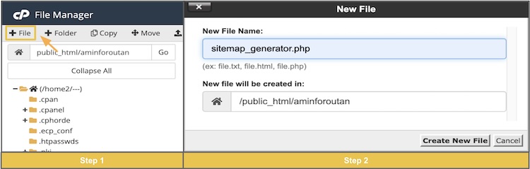 Creating a new sitemap_generator.php file in the WordPress root directory.