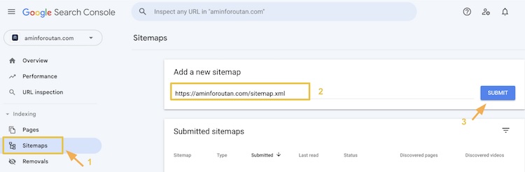 Submitting the WordPress sitemap URL in Google Search Console.