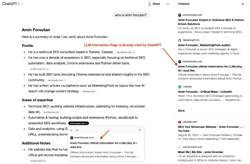 chatgpt referring to ai information or llm info page
