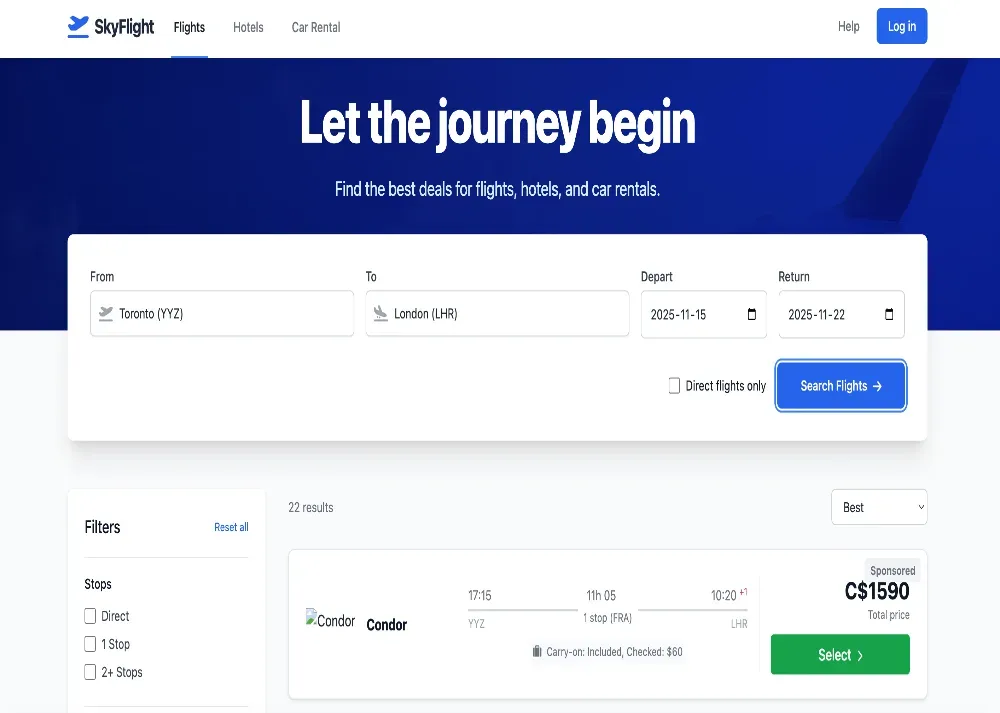 expected UX for a web page